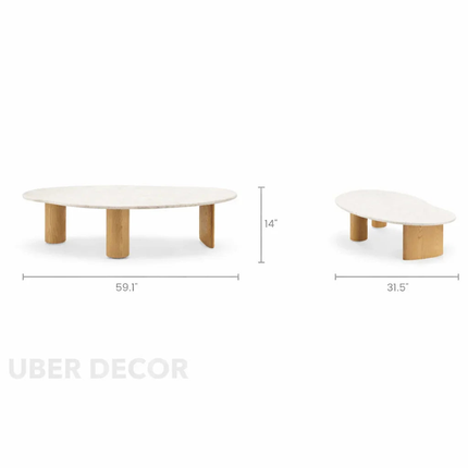 Tangon Wabi-Sabi Mid-Century Japandi Coffee Table – Organic Freeform Wooden Top Block Legs for Living Room