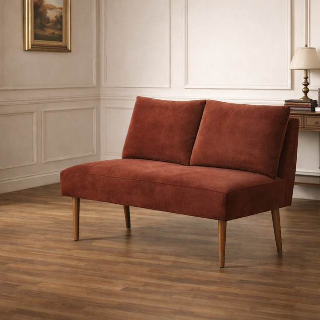 Mode Form Mid Century Modern Two Seater Bench Compact Customisable Seating for Living Bedroom Lounge and Entryway