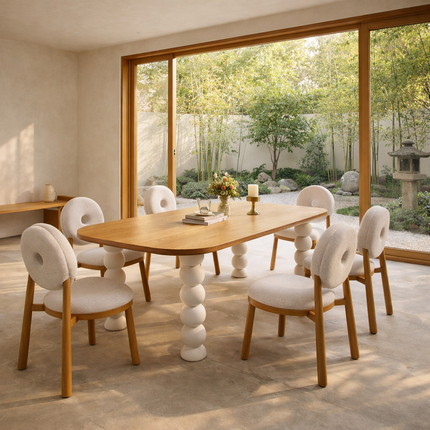 Nora Sphere Oval Dining Table Contemporary Scandinavian Design Natural Premium Wooden Top with White Ball Legs Ideal for Dining Room
