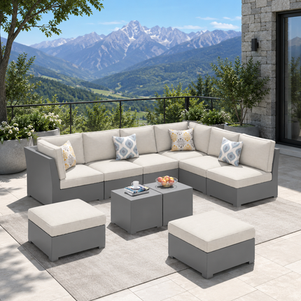 Meadowyn Modular Sofa Set with Twin Tables   Nature-Inspired Outdoor Seating for Decks, Garden Terraces & Patio Lounges