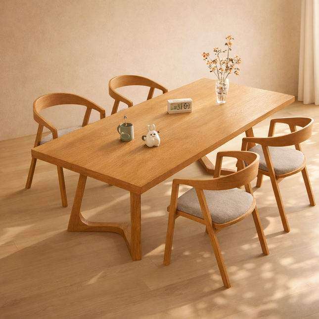 Elmoria Solid Wood Dining Table Scandinavian Modern Rectangular Minimalist Dining Table for Dining Room