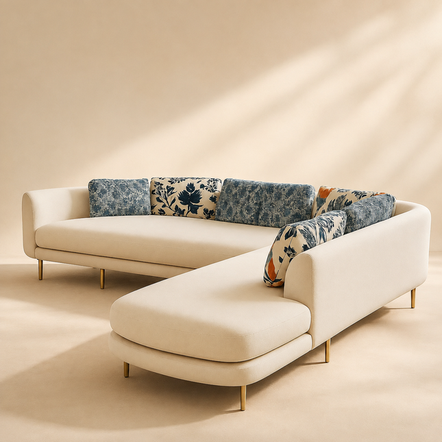Preston Contemporary L Shaped Sofa with Floral Backrest and Lounger for Living Room