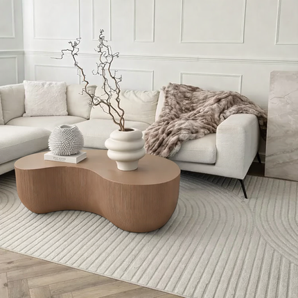 Rokel Wabi-Sabi Organic Sculpt Coffee Table – Japandi Minimalist Ribbed Center Table for Luxury Living Room