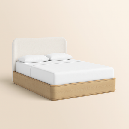 OakGlide Minimalist Platform Customisable Bed with Upholstered Headboard for Contemporary Bedrooms - Uber Decor