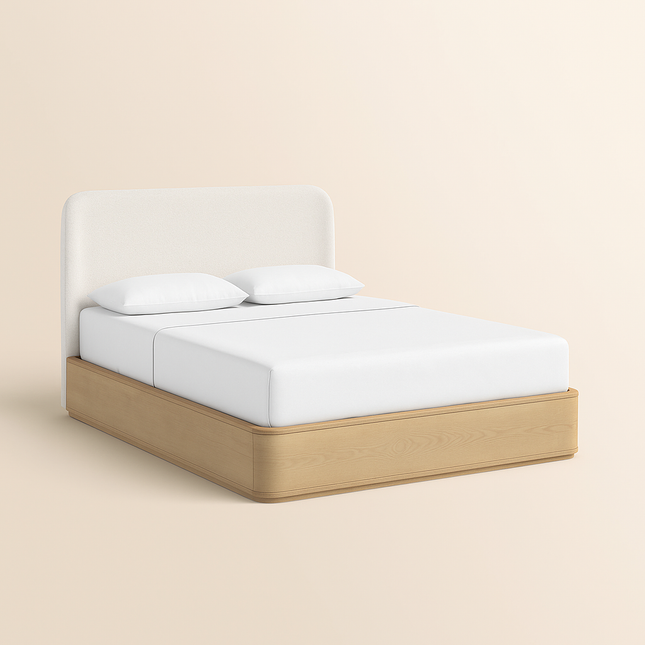 OakGlide Minimalist Platform Customisable Bed with Upholstered Headboard for Contemporary Bedrooms - Uber Decor
