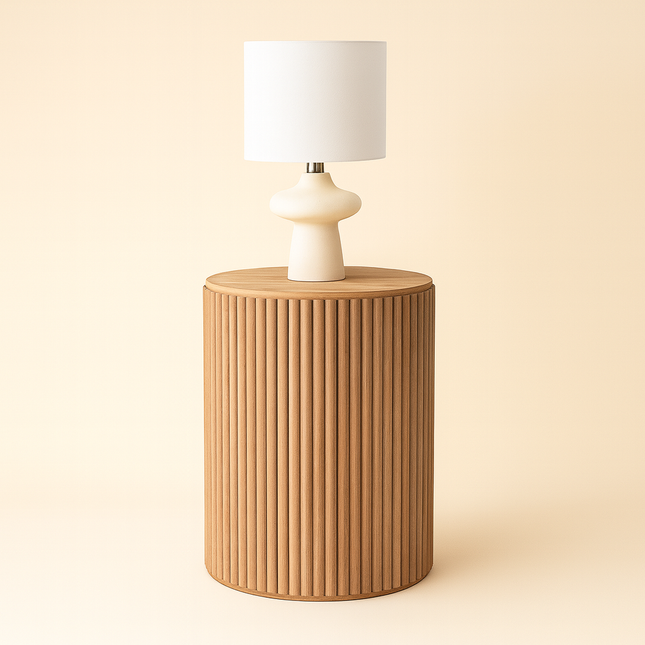 The Naya Column – Custom Fluted Cylindrical Wooden Storage Side Table in Modern Scandinavian Style for Living Room or Bedroom - Uber Decor