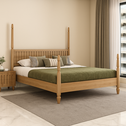 TeakRise Wabi Sabi Four-Poster Panel Bed for Boutique Hotel Suites - Uber Decor