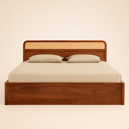 TeakCrest Modern Rattan Storage Platform Customisable Bed for Guest Rooms - Uber Decor