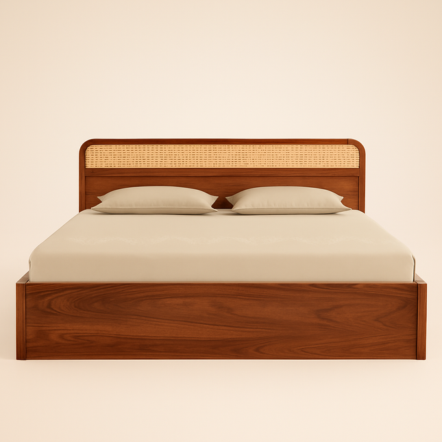 TeakCrest Modern Rattan Storage Platform Customisable Bed for Guest Rooms - Uber Decor