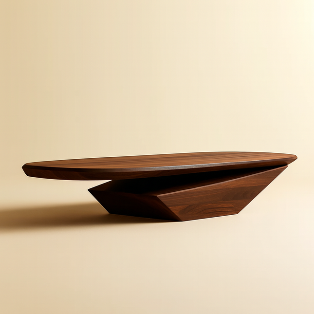 Colorado River Modern Sculptural Wooden Center Table with Geometric Base for Contemporary Living Rooms - Uber Decor