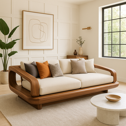 Toronto Luxury Wooden Sofa Sculptural Modern Couch for Living Room