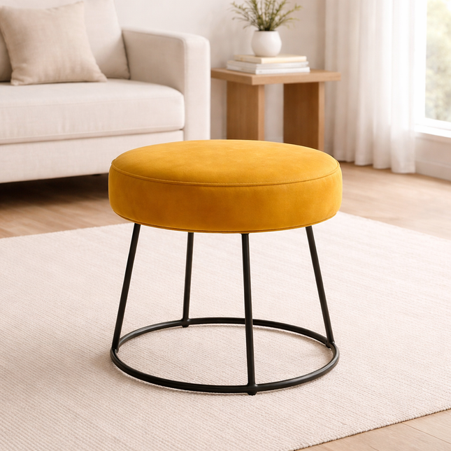 Plush Dream Modern Cushioned Round Stool with Metal Base - Uber Decor