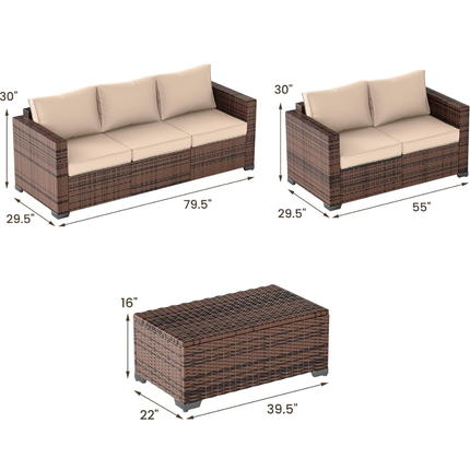 Palm Vista Wicker Rattan-Look Outdoor Sofa Set, Japandi Patio Conversation Set for Garden, Terrace, Porch, Rooftop & Poolside