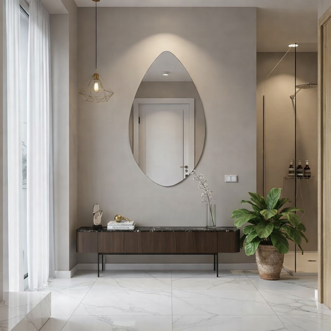 Olen Frameless HD Mirror - Elegant Ellipse Wall Mirror for Bathroom, Entryway & Japandi-Inspired Spaces