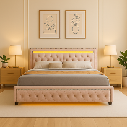 Tranquil Crest LED Storage Bed – Classic Glam Meets Modern Function - Uber Decor