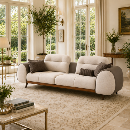 Vancouver Luxury Modern Sofa with Rounded Armrests and Minimalist Designer Couch for Living Room