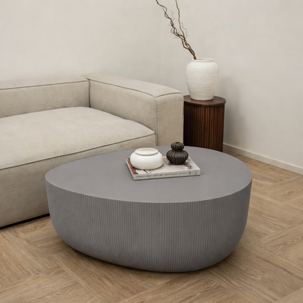 Yazoo Coffee Table Modern Art Deco Contemporary Luxe Inspired Designer Center Table Solid Wood PU Finish Ribbed Statement Table for Premium Lounge