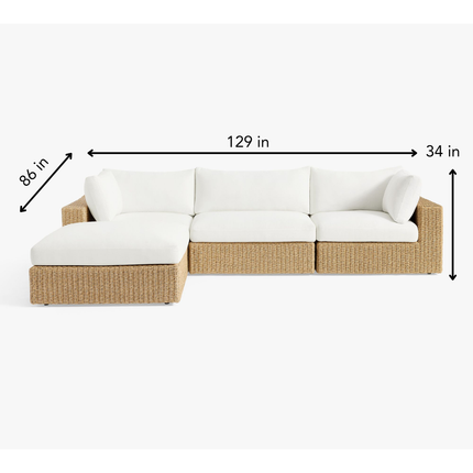 Garden Aura Rattan Wicker Sectional Outdoor Sofa Set, Patio Conversation Chaise Lounge, Poolside Garden Terrace Porch Backyard Furniture