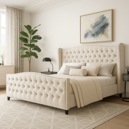 Serenabelle Wingback Bed – Heritage-Inspired Bedroom Classic - Uber Decor