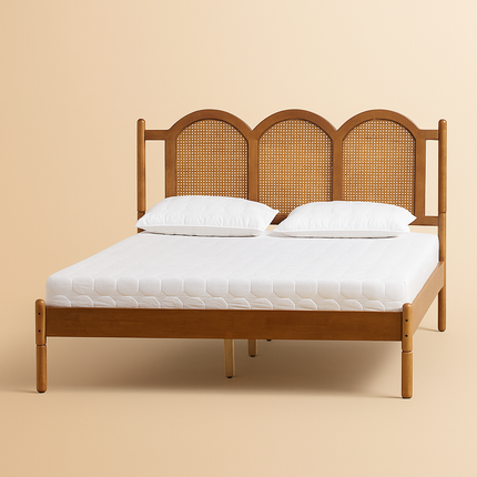 TeakTranquil Vintage Arched Rattan Platform Customisable Bed for Serene Bedrooms - Uber Decor