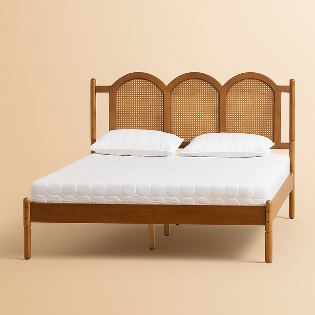 TeakTranquil Vintage Arched Rattan Platform Customisable Bed for Serene Bedrooms - Uber Decor