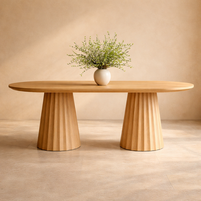 Cora Linea Oval Dining Table Modern European Design Dual Pedestal Base Ideal for Dining Room