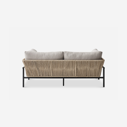 Rattan Riviera Rope Wicker Outdoor Sofa Set, Patio Conversation Garden Lounge Set, Japandi Boho Poolside Terrace Porch Furniture