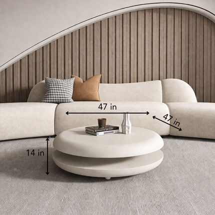 Niari round double layer coffee table in solid wood modern center table for family room seating area and contemporary interiors