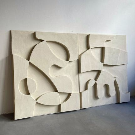 Set of 2 Modern Cascade Wooden Wall Art - 3D Wood Wall Sculpture - Uber Decor