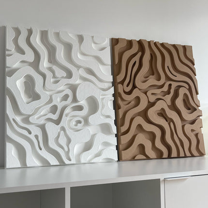 Set of 2 Linear Flow Wooden Wall Art - Contemporary Abstract Texture 3D Wall Art - Wood Wall Sculpture Minimal Wall Decor - Uber Decor