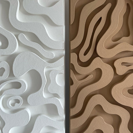 Set of 2 Linear Flow Wooden Wall Art - Contemporary Abstract Texture 3D Wall Art - Wood Wall Sculpture Minimal Wall Decor - Uber Decor