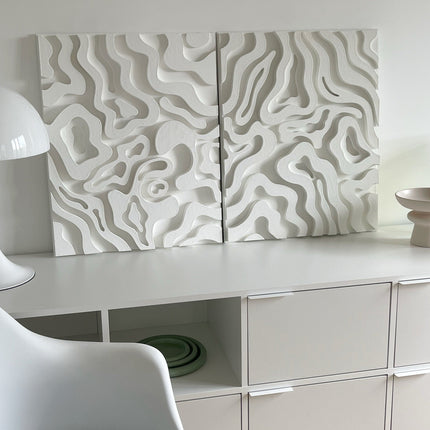Set of 2 Linear Flow Wooden Wall Art - Contemporary Abstract Texture 3D Wall Art - Wood Wall Sculpture Minimal Wall Decor - Uber Decor