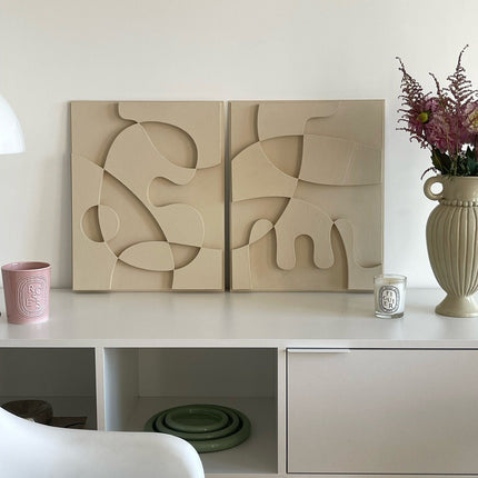 Set of 2 Modern Cascade Wooden Wall Art - Contemporary Abstract Texture 3D Wall Art - Wood Wall Sculpture Minimal Wall Decor - Uber Decor