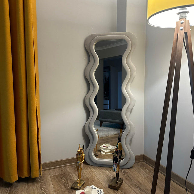 DualWave Upholstered Mirror - Double-Framed Irregular Wavy Bedroom Mirror for Modern Home Decor - Uber Decor