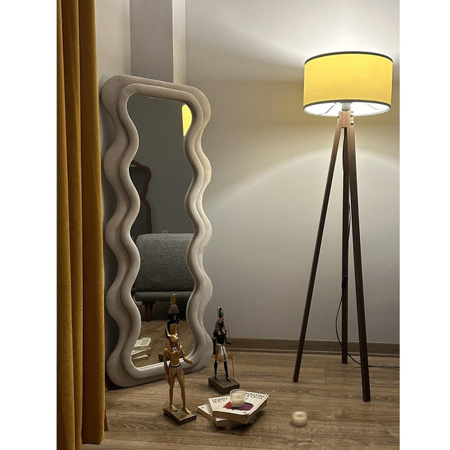 DualWave Upholstered Mirror - Double-Framed Irregular Wavy Bedroom Mirror for Modern Home Decor - Uber Decor