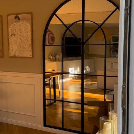French Arch Oversized Window Style Mirror - Full-Length Arched Metal Frame Mirror - Uber Decor
