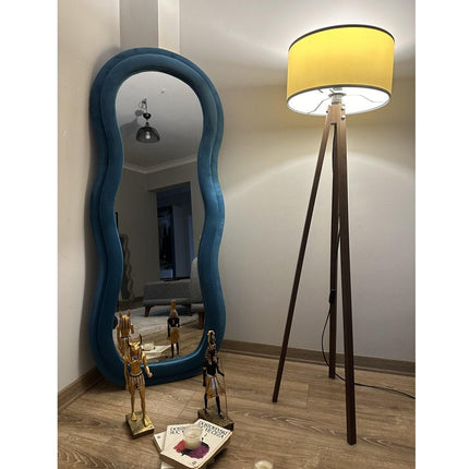 Velvet Wave Irregular Wall Mirror - Upholstered Suede Velvet Frame, Asymmetric Full-Length Body Mirror for Modern Home Decor - Uber Decor