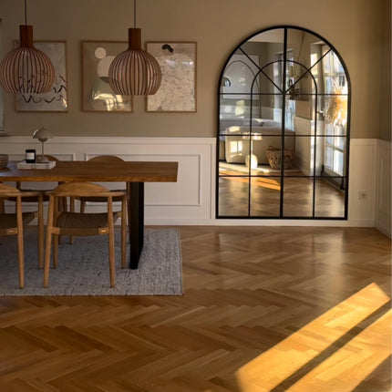French Arch Oversized Window Style Mirror - Full-Length Arched Metal Frame Mirror - Uber Decor