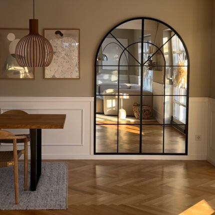 French Arch Oversized Window Style Mirror - Full-Length Arched Metal Frame Mirror - Uber Decor
