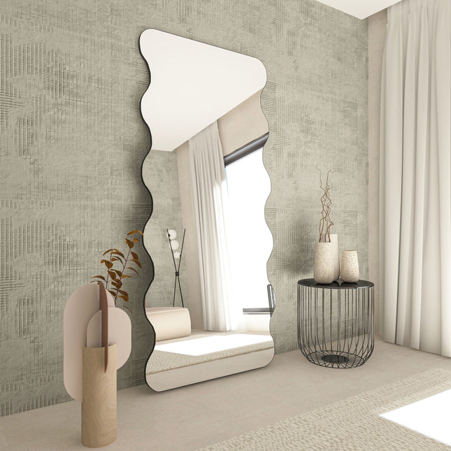 Zylo Frameless Wavy Full Length Wall Mirror for Bedroom - Uber Decor