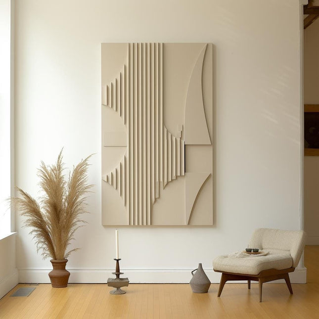 Geometric Ridge Wooden Wall Art - Wall Hanging - Wood Wall Sculpture - Minimalist Abstract Wall Decor - Dimensional Wall Art - Uber Decor