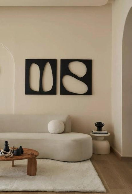Set Of 2 Geometric Wood Wall Art - Contemporary Abstract Texture 3D Wall Art - Wood Wall Sculpture Minimal Wall Decor - Uber Decor