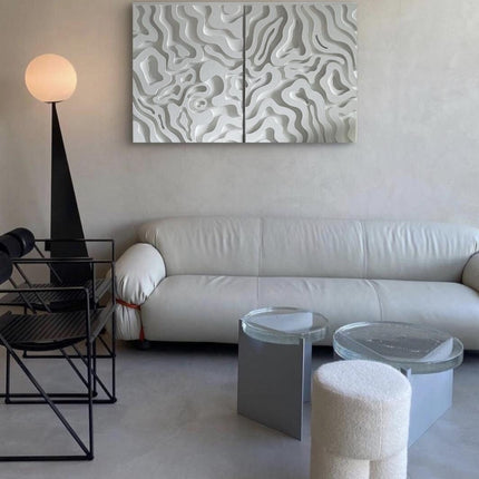 Set of 2 Linear Flow Wooden Wall Art - Contemporary Abstract Texture 3D Wall Art - Wood Wall Sculpture Minimal Wall Decor - Uber Decor