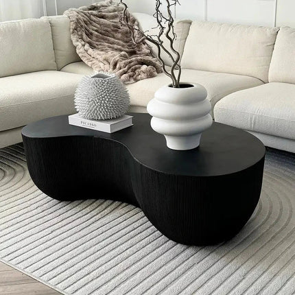 Rokel Wabi-Sabi Organic Sculpt Coffee Table – Japandi Minimalist Ribbed Center Table for Luxury Living Room