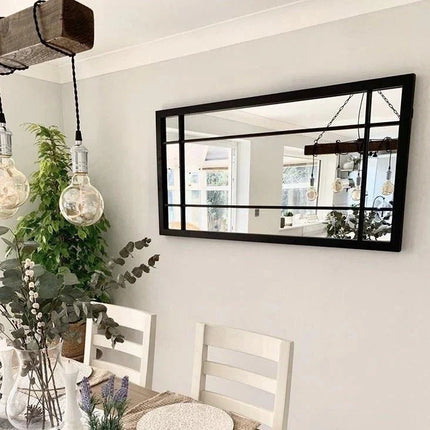 LumeView- Window Pane Style Rectangle Metal Framed Mirror for Dining Area, Foyer or Living Room - Uber Decor