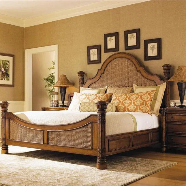 WalnutCrest Colonial Cane Platform Customisable Bed for Grand Bedrooms - Uber Decor