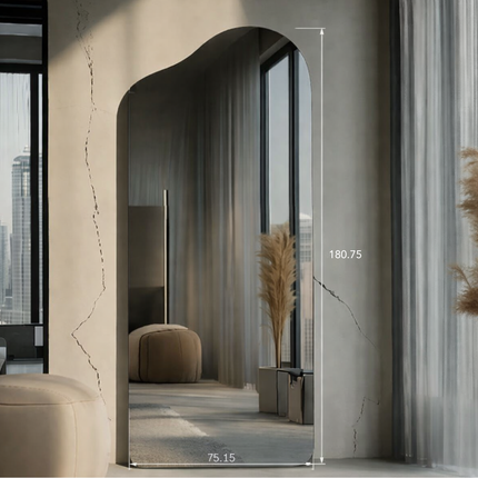 Tesso Frameless Full Length Arched Floor Mirror for Bedroom - Uber Decor