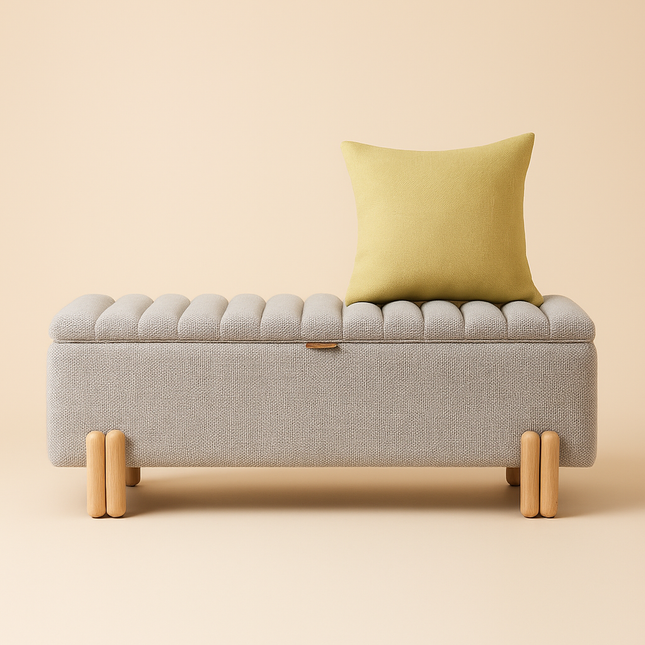 Lunari Wavy Minimalist Flip Top Storage Bench – Scandinavian-Inspired Organizer for Entryways, Bedrooms & Compact Living Spaces - Uber Decor