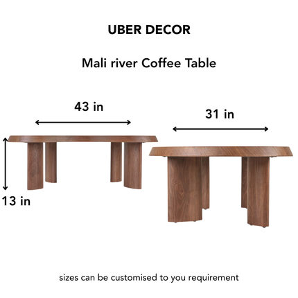Mali river inspired sculptural coffee table with solid wood craftsmanship mid century modern design for family lounge and formal sitting area