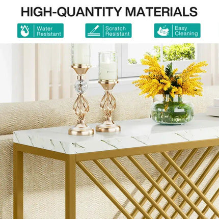 Sovana Luxe Marble Console Table – Custom White or Black Marble Top, Modern French Art Deco Gold Base for Hallways & Lounges - Uber Decor